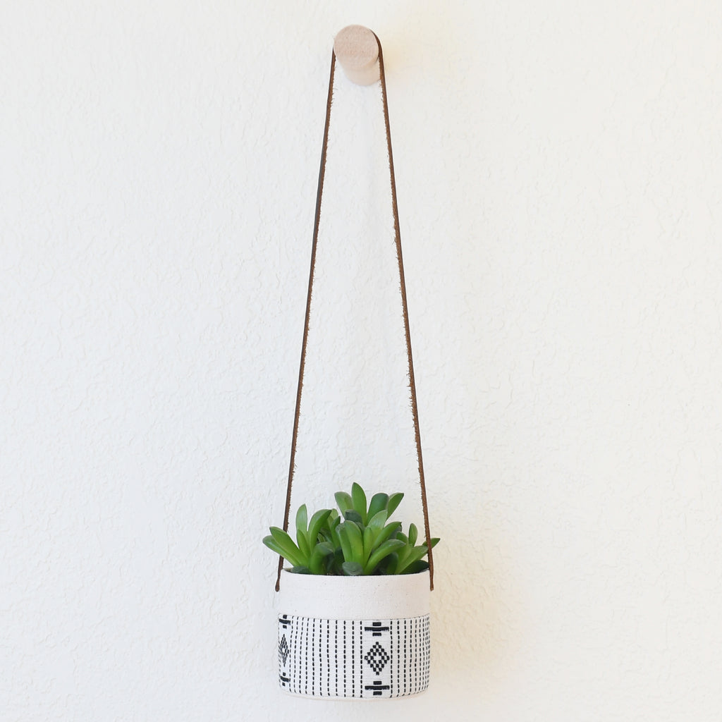 Small Natural Canvas Hanging Planter  |  White