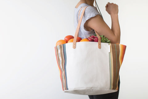Natural Canvas Bucket Tote | Turquoise