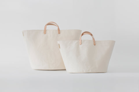 Medium Natural Canvas Bucket Basket | Blue Stripe