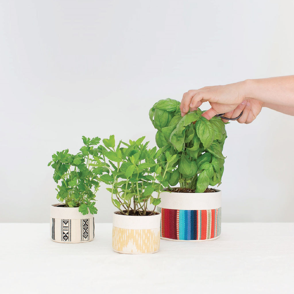 canvas pots for plants Canvas Fabric Planter Basket with Plastic Pot + Saucer