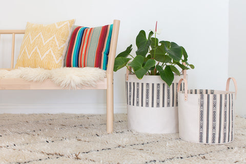 Large Natural Canvas Bucket Basket | Indigo