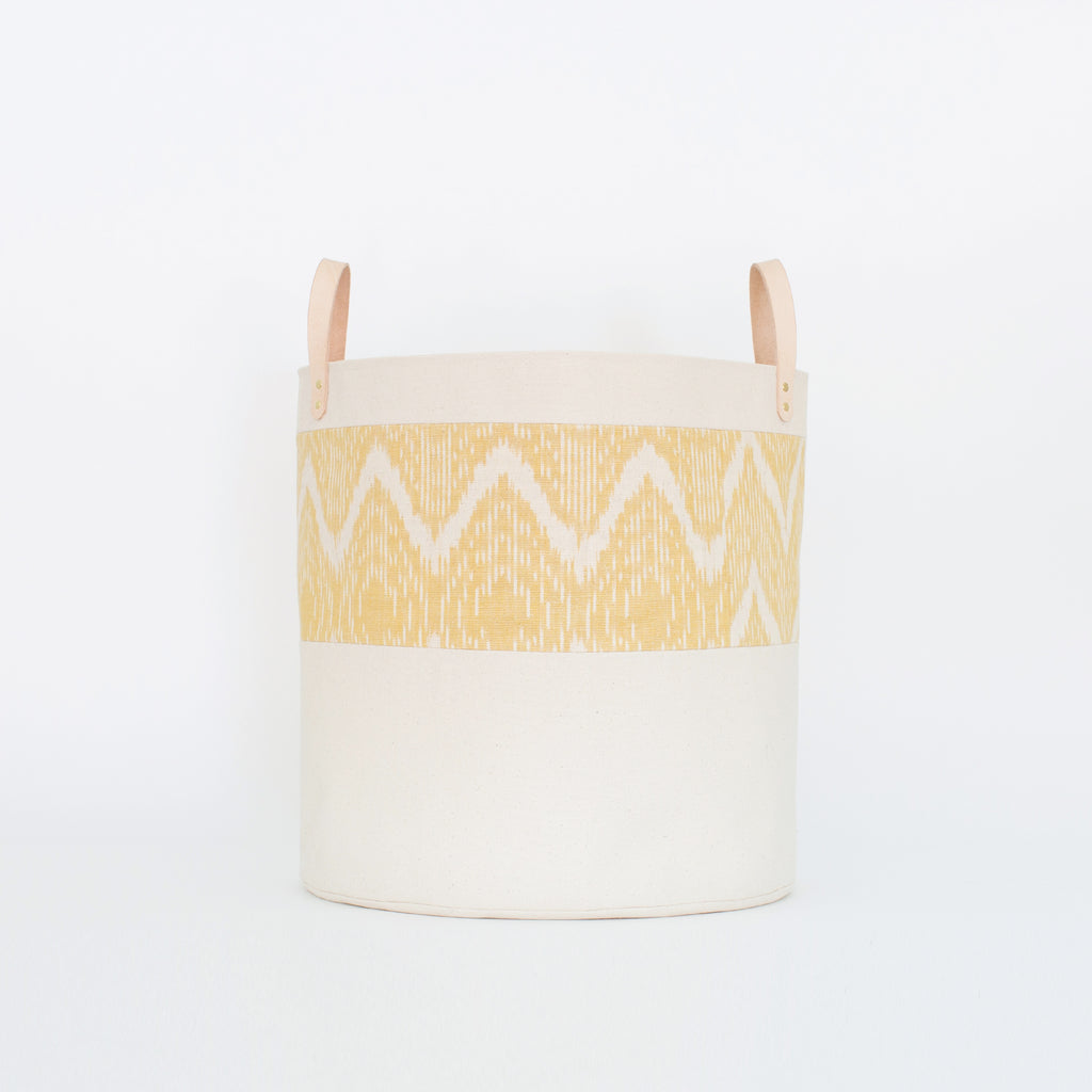 Large Natural Canvas Bucket Basket | Marigold Ikat