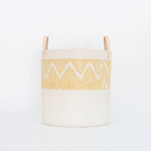 Large Natural Canvas Bucket Basket | Marigold Ikat
