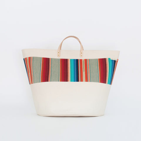 Large Natural Canvas Bucket Basket | Red + Blue
