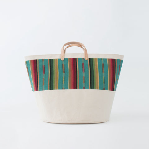 Large Natural Canvas Bucket Basket | Turquoise