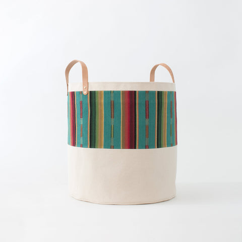 Large Natural Canvas Bucket Basket | Turquoise