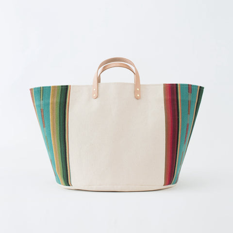 Medium Natural Canvas Bucket Basket | Turquoise