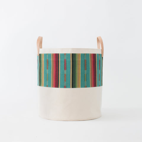 Large Natural Canvas Bucket Basket | Turquoise