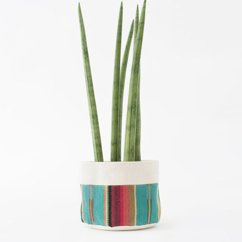 Medium Natural Canvas Sitting Planter | Turquoise