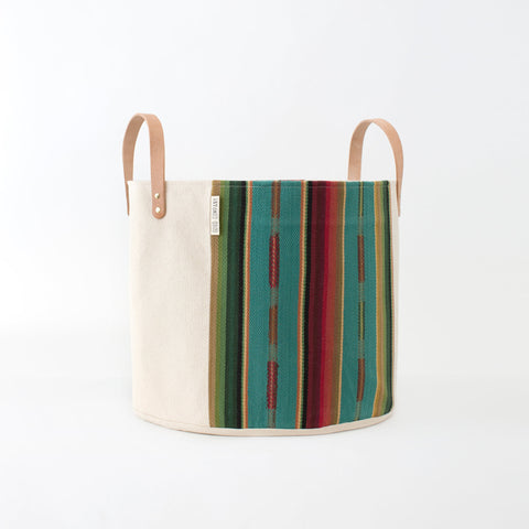 Medium Natural Canvas Bucket Basket | Turquoise
