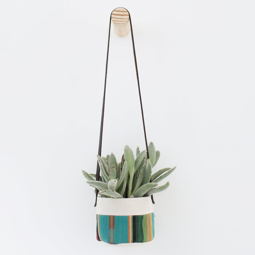 Small Natural Canvas Hanging Planter  |  Turquoise