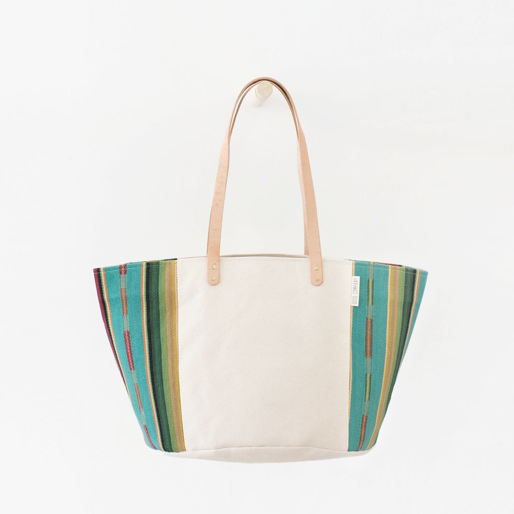 Natural Canvas Bucket Tote | Turquoise
