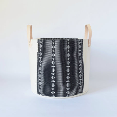 Medium Natural Canvas Bucket Basket | Black