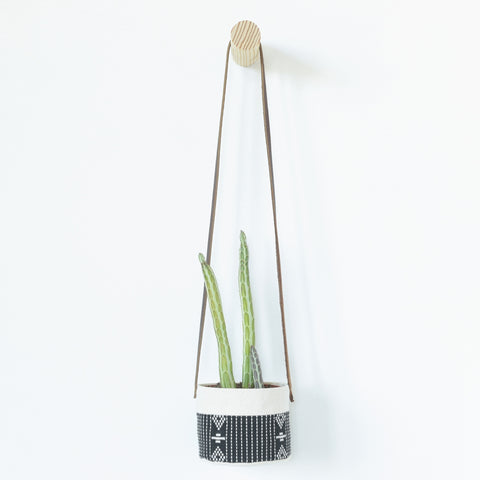 Small Natural Canvas Hanging Planter  |  Black