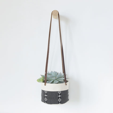 Medium Natural Canvas Hanging Planter | Black