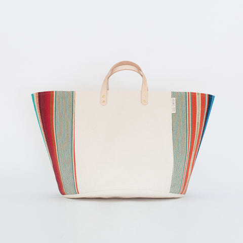 Medium Natural Canvas Bucket Basket | Red + Blue