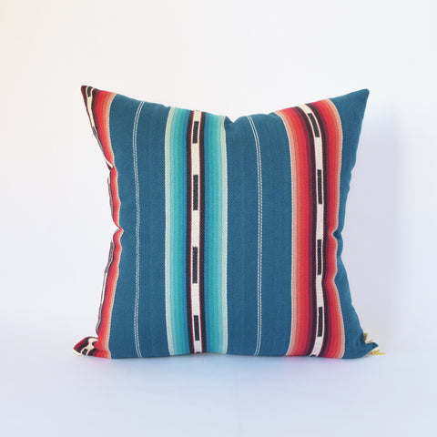 Natural Canvas Throw Pillow | Blue Stripe