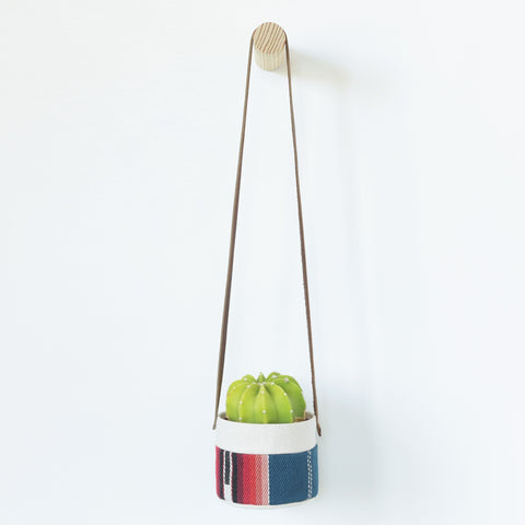 Small Natural Canvas Hanging Planter  |  Blue Stripe