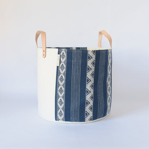 Medium Natural Canvas Bucket Basket | Indigo