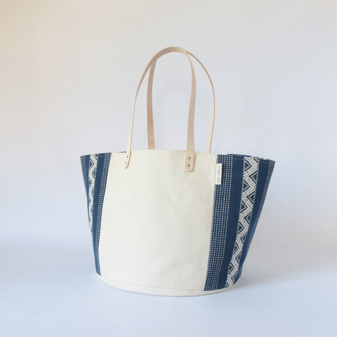 Natural Canvas Bucket Tote | Indigo