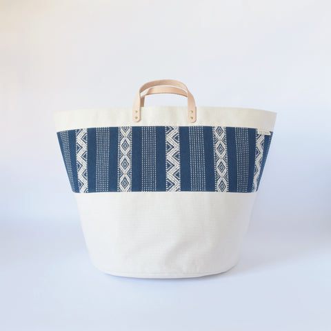 Large Natural Canvas Bucket Basket | Indigo