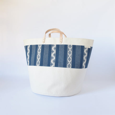 Large Natural Canvas Bucket Basket | Indigo