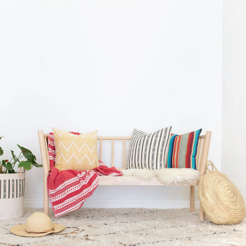 Natural Canvas Throw Pillow | Red + Blue