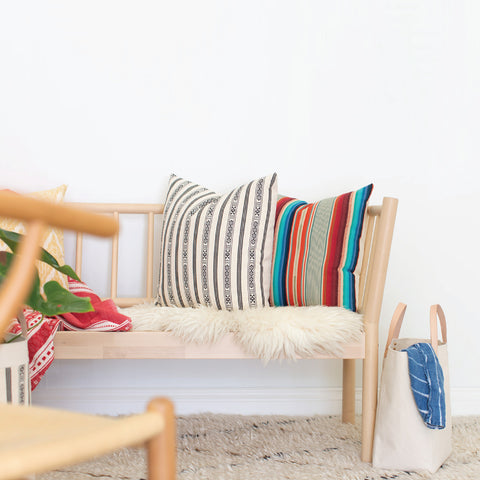 Natural Canvas Throw Pillow | Red + Blue