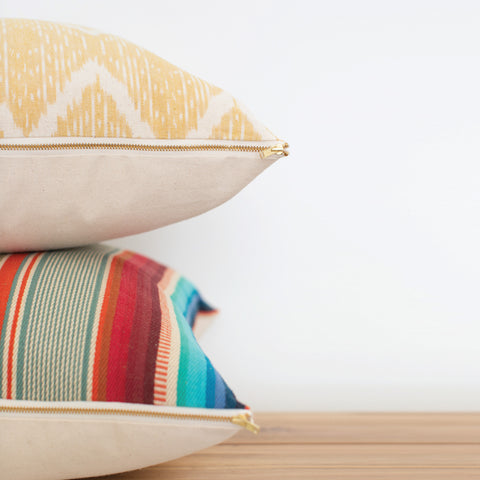 Natural Canvas Throw Pillow | Red + Blue