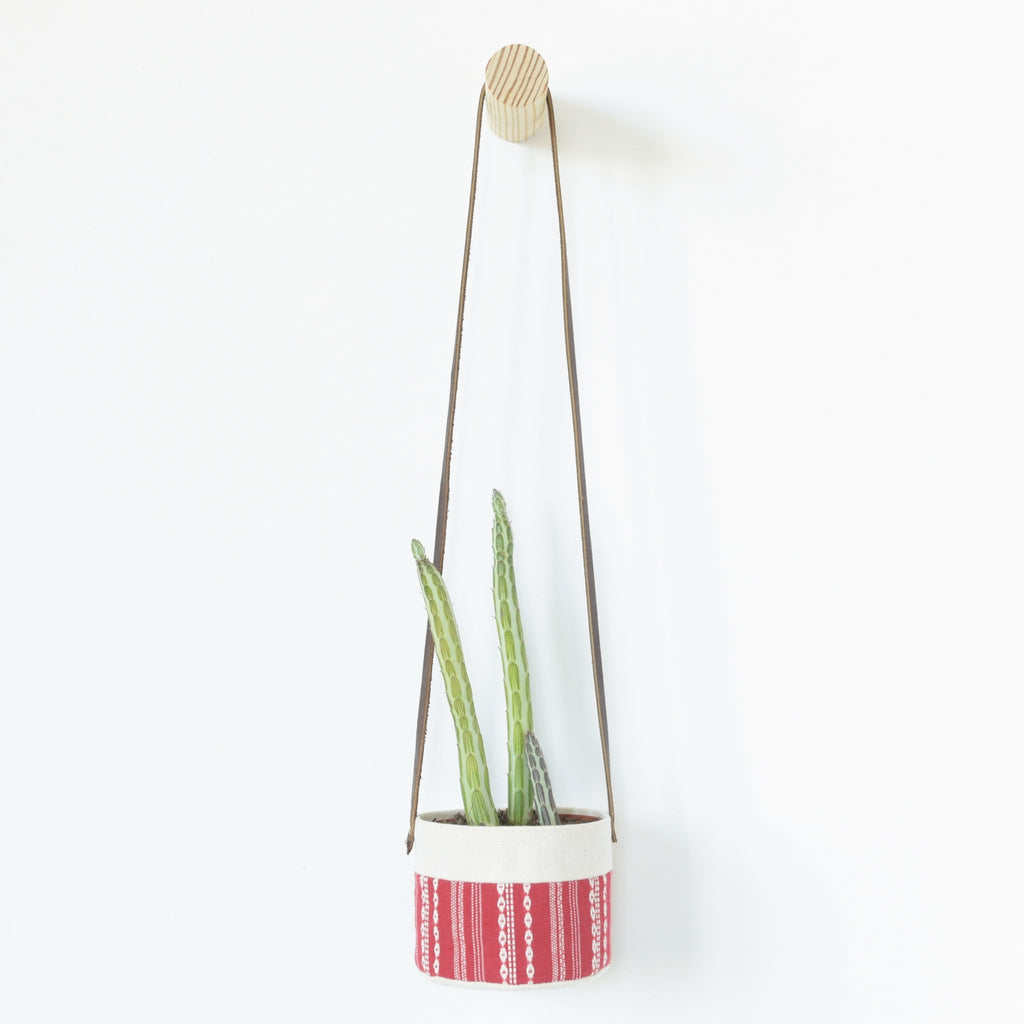 Small Natural Canvas Hanging Planter  |  Red