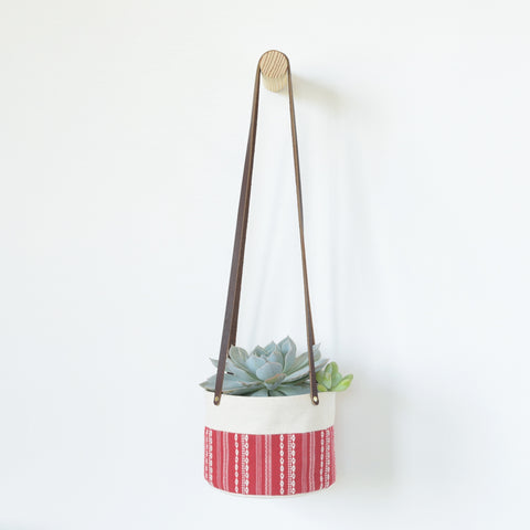 Medium Natural Canvas Hanging Planter | Red