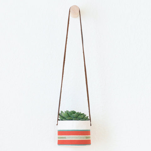 Small Natural Canvas Hanging Planter  |  Red + Blue 01-1