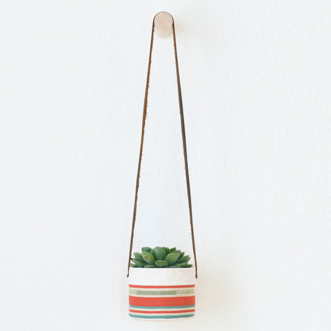 Small Natural Canvas Hanging Planter  |  Red + Blue 01-2