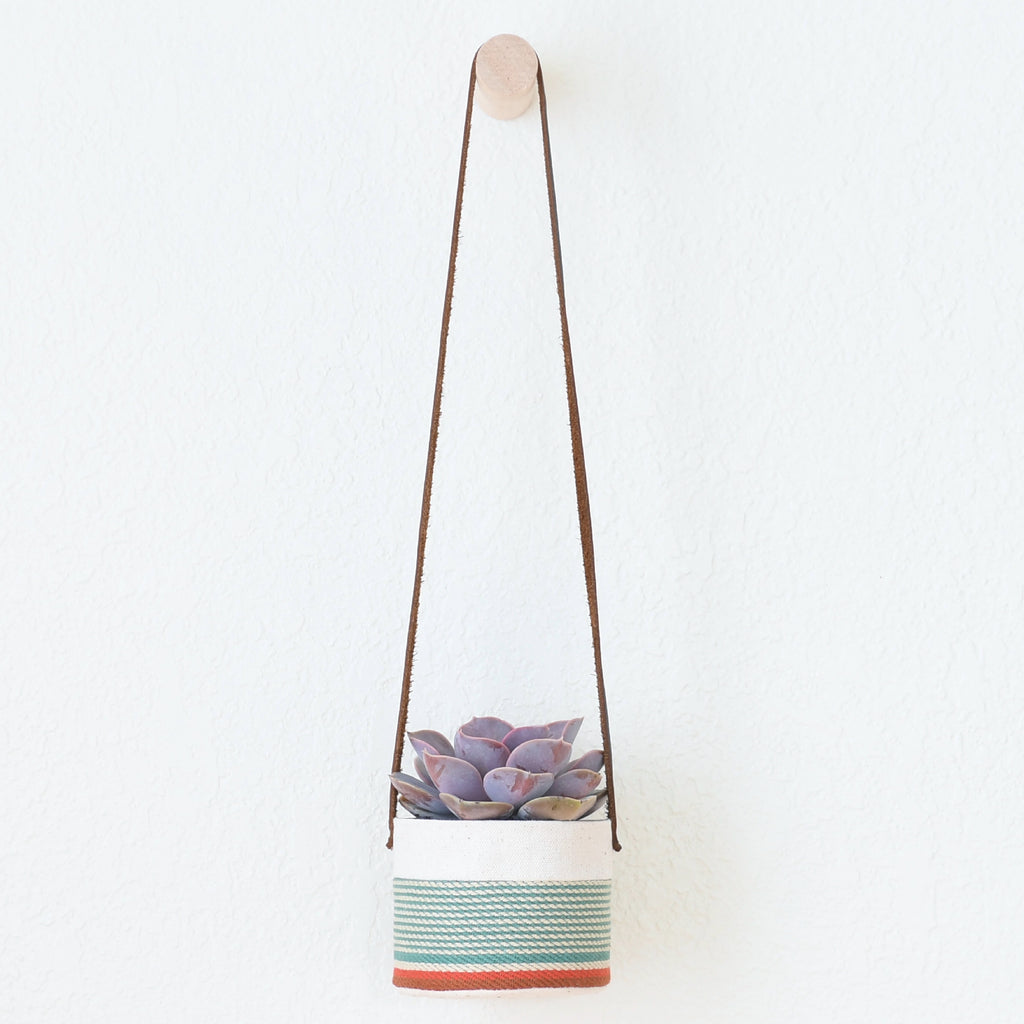 Small Natural Canvas Hanging Planter  |  Red + Blue 02