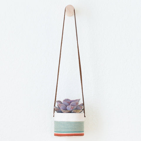 Small Natural Canvas Hanging Planter  |  Red + Blue 02