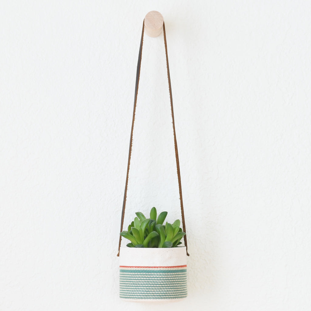 Small Natural Canvas Hanging Planter  |  Red + Blue 04