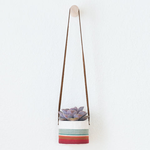 Small Natural Canvas Hanging Planter  |  Red + Blue 05