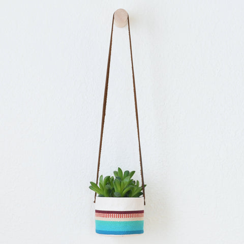 Small Natural Canvas Hanging Planter  |  Red + Blue 07