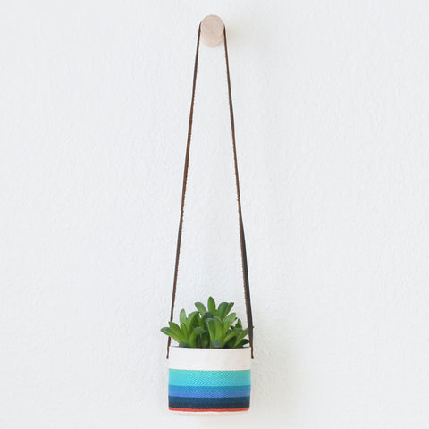 Small Natural Canvas Hanging Planter  |  Red + Blue 08