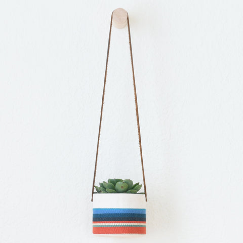Small Natural Canvas Hanging Planter  |  Red + Blue 10