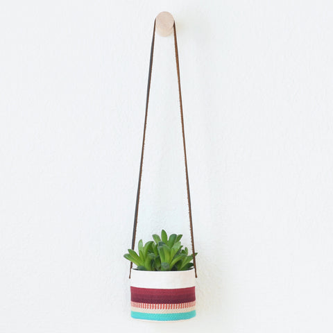 Small Natural Canvas Hanging Planter  |  Red + Blue 11