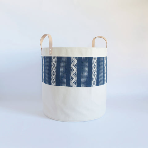 Large Natural Canvas Bucket Basket | Indigo