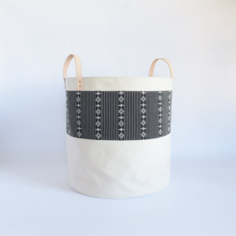 Large Natural Canvas Bucket Basket | Black