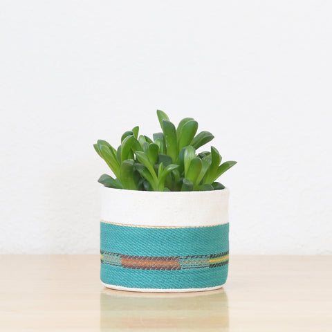 Small Natural Canvas Sitting Planter  |  Turquoise 01