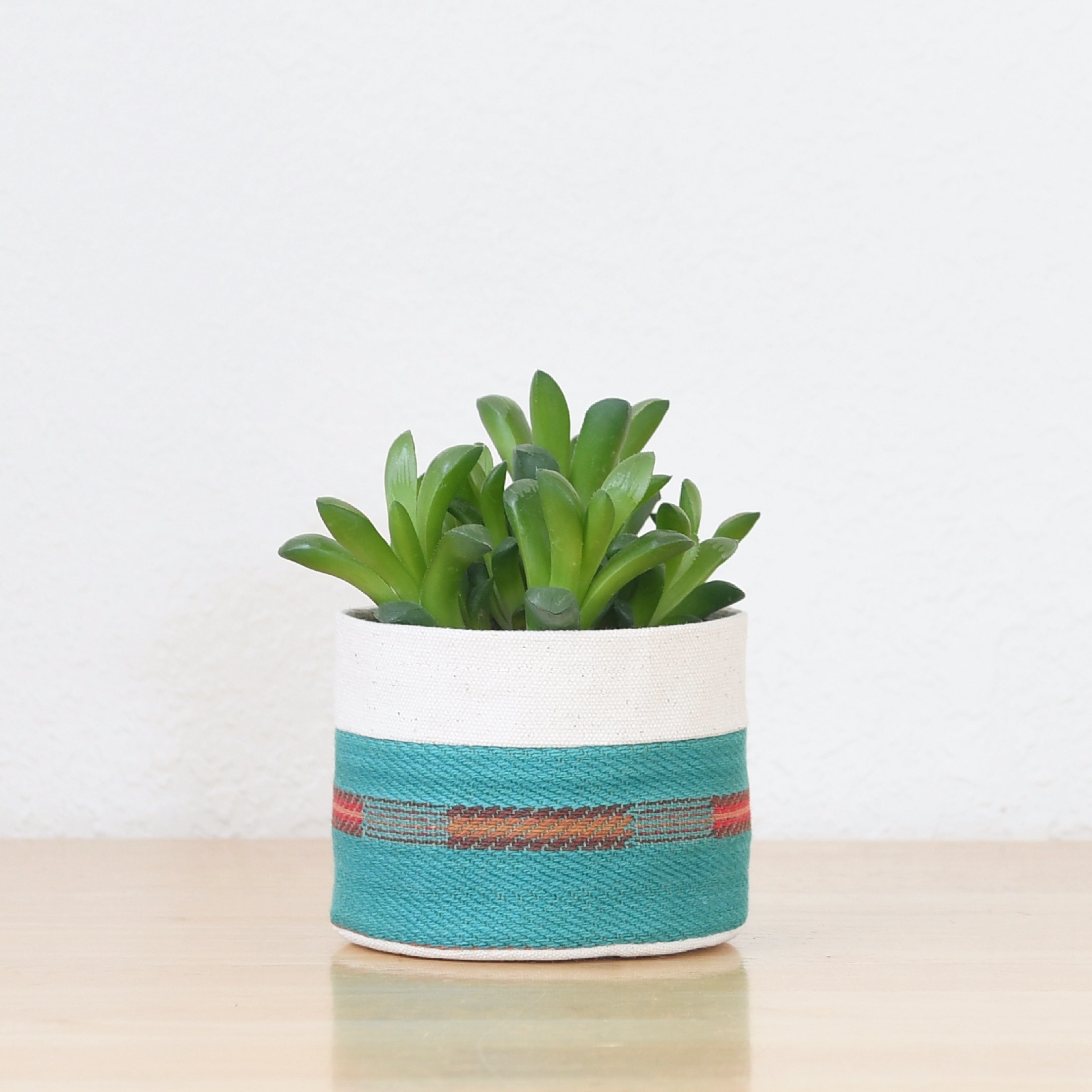 turquoise planter pot Canvas Fabric Planter Basket with Plastic Pot + Saucer