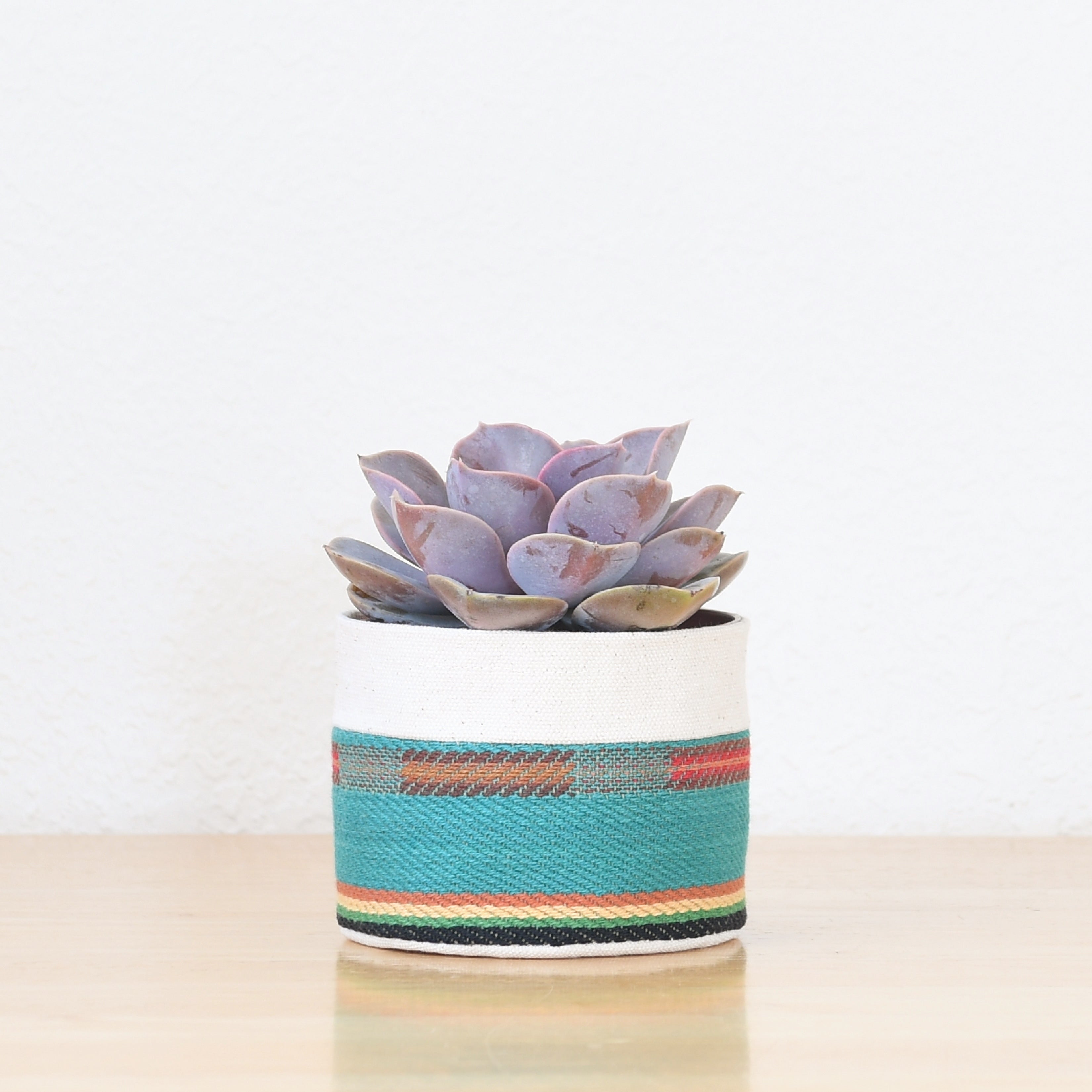 turquoise succulent planter Canvas Fabric Planter Basket with Plastic Pot + Saucer