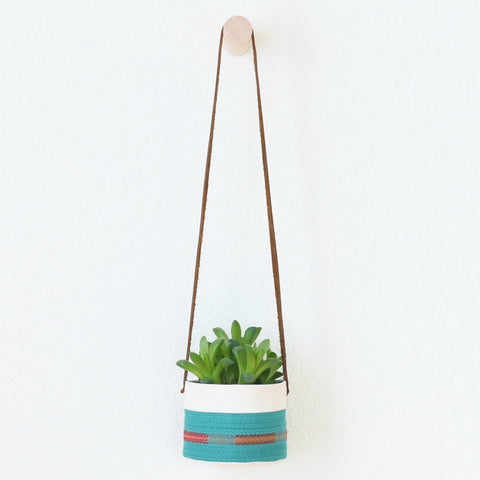 Small Natural Canvas Hanging Planter  |  Turquoise 01