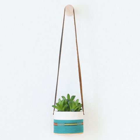 Small Natural Canvas Hanging Planter  |  Turquoise 01