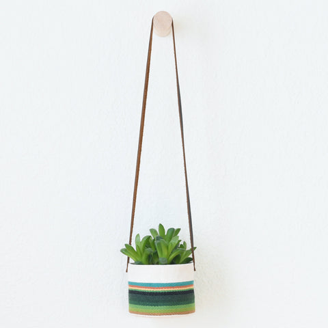 Small Natural Canvas Hanging Planter  |  Turquoise 02