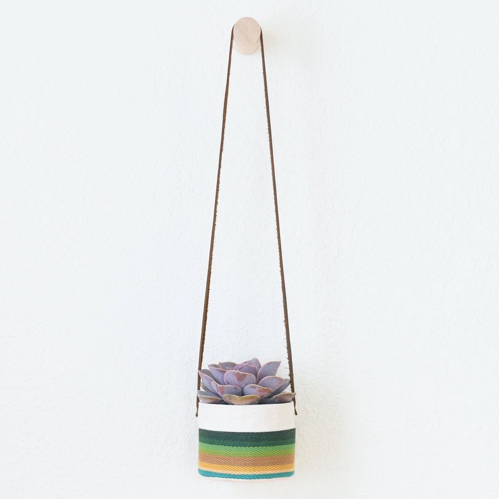 Small Natural Canvas Hanging Planter  |  Turquoise 03